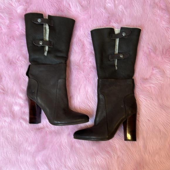 Sigerson Morrison brown suede with Sherpa lining heeled boots size 7.5 - Picture 1 of 7